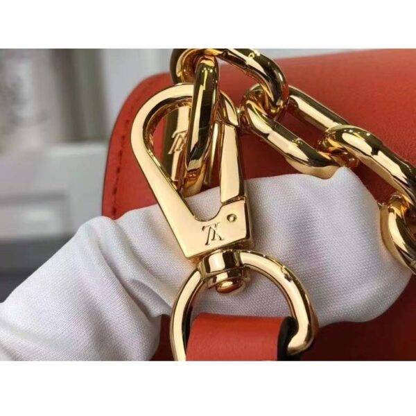 Louis Vuitton LV Women Twist MM Handbag Orange Raffia Smooth Cowhide Leather - Image 9