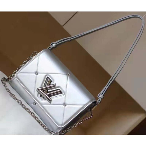 Louis Vuitton LV Women Twist PM Handbag Silver Argent Sheepskin Calfskin Leather - Image 2
