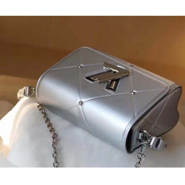 Louis Vuitton LV Women Twist PM Handbag Silver Argent Sheepskin Calfskin Leather - Image 5