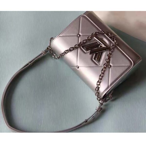 Louis Vuitton LV Women Twist PM Handbag Silver Argent Sheepskin Calfskin Leather - Image 6
