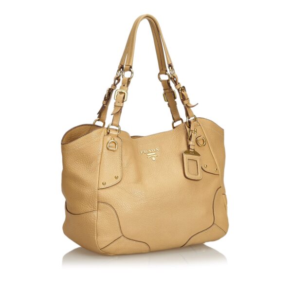 Pre-Loved Prada Brown Light Others Leather Vitello Daino Tote Bag Italy - Image 2
