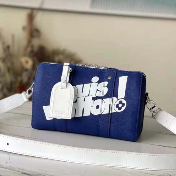 Louis Vuitton Unisex City Keepall Bag Blue Cowhide Leather Textile Lining - Image 2