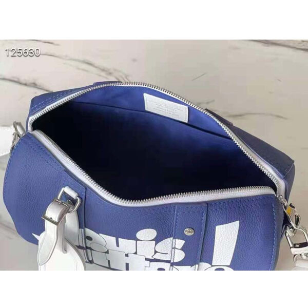 Louis Vuitton Unisex City Keepall Bag Blue Cowhide Leather Textile Lining - Image 6