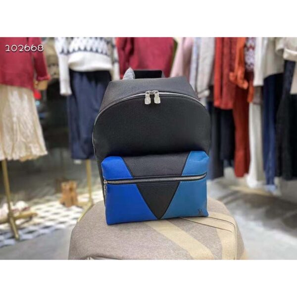 Louis Vuitton Unisex Discovery “V” Logo Backpack Blue Monochrome Taiga Leather - Image 2