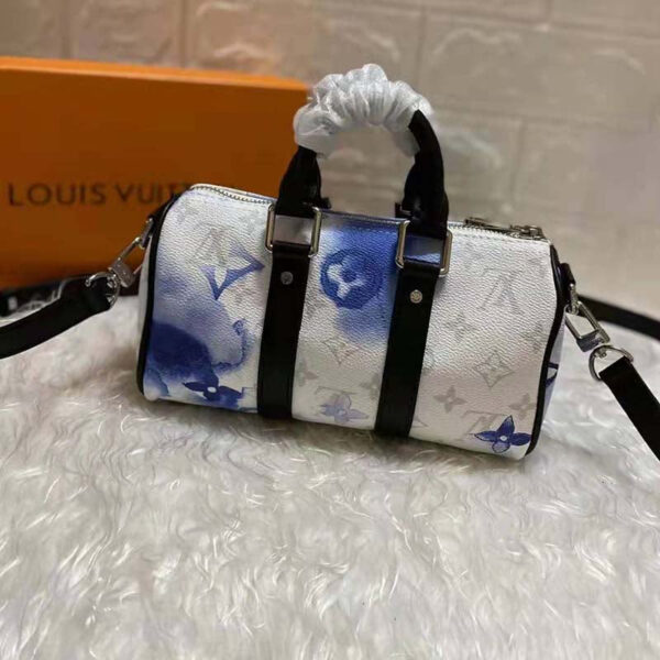 Louis Vuitton Unisex Keepall XS Monogram Watercolor Blue Coated Canvas Cowhide Leather - Image 3