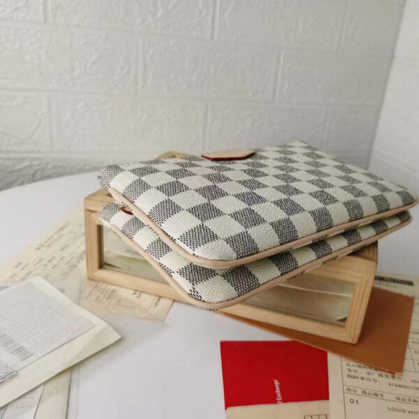 Louis Vuitton Unisex LV Double Zip Pochette Damier Azur Coated Canvas Cowhide Leather - Image 4