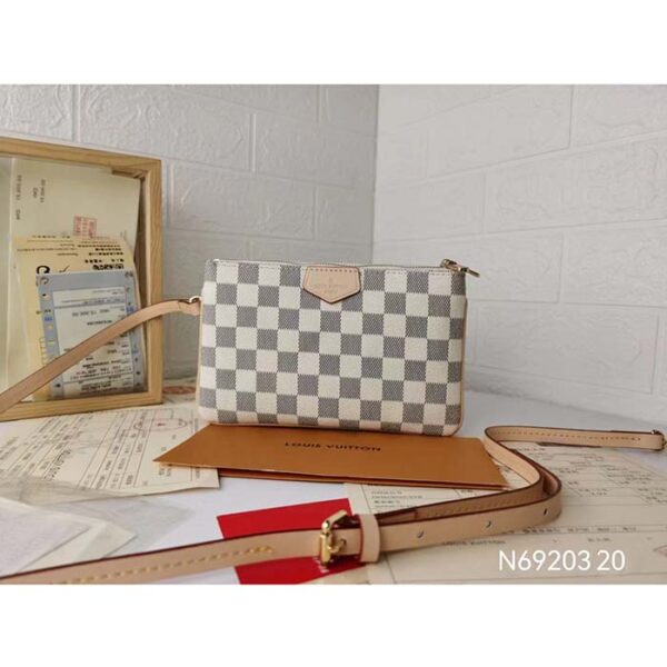 Louis Vuitton Unisex LV Double Zip Pochette Damier Azur Coated Canvas Cowhide Leather - Image 2