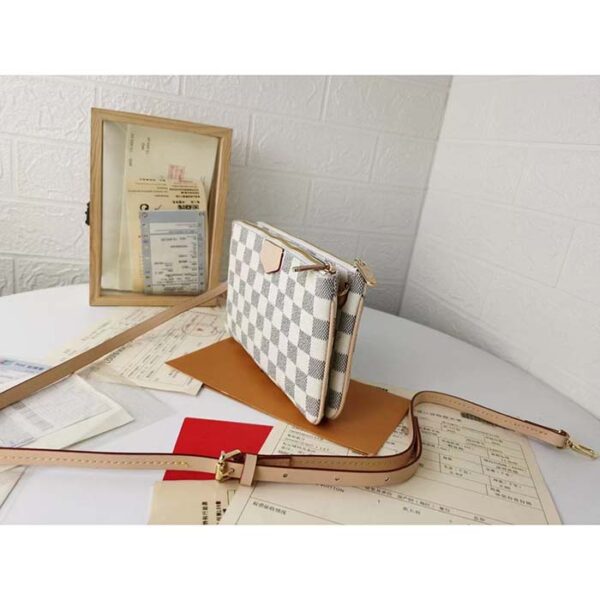 Louis Vuitton Unisex LV Double Zip Pochette Damier Azur Coated Canvas Cowhide Leather - Image 5
