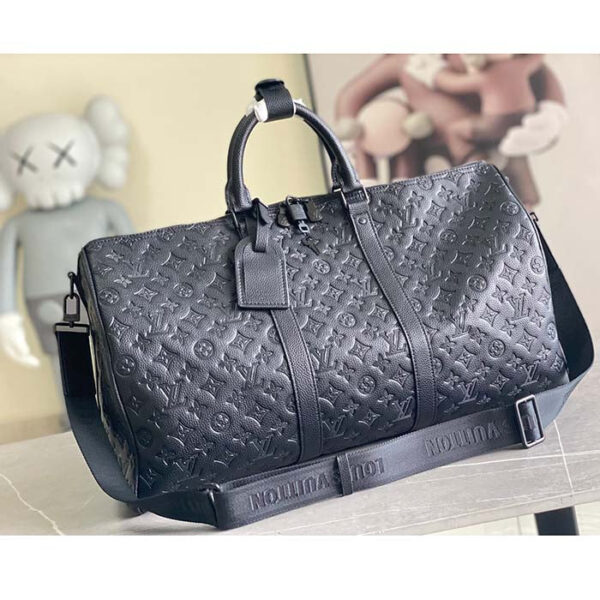 Louis Vuitton Unisex LV Keepall Bandoulière 50 Black Monogram Shadow Embossed Leather Cowhide - Image 2