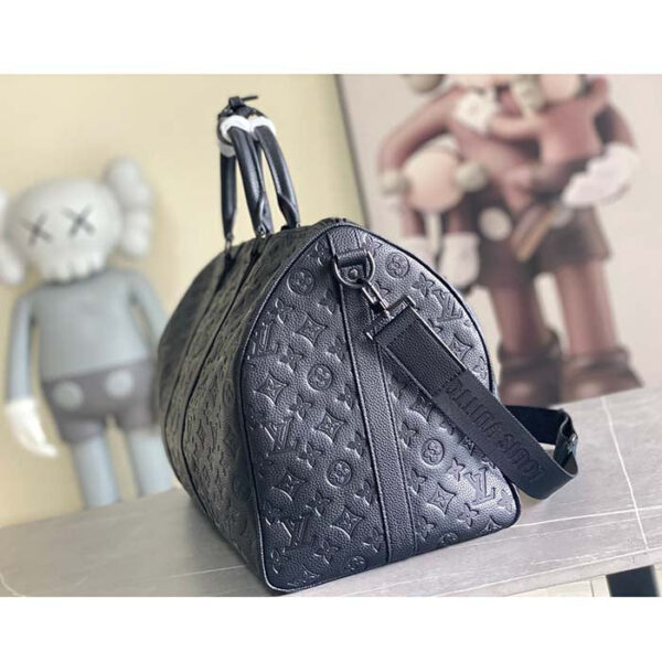 Louis Vuitton Unisex LV Keepall Bandoulière 50 Black Monogram Shadow Embossed Leather Cowhide - Image 4