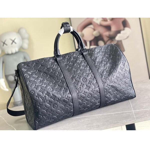 Louis Vuitton Unisex LV Keepall Bandoulière 50 Black Monogram Shadow Embossed Leather Cowhide - Image 3