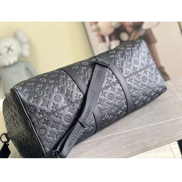 Louis Vuitton Unisex LV Keepall Bandoulière 50 Black Monogram Shadow Embossed Leather Cowhide - Image 5