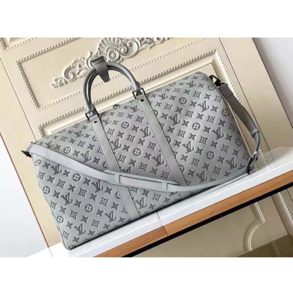 Louis Vuitton Unisex LV Keepall Bandoulière 50 Travel Bag Anthracite Gray Monogram Shadow Calf Leather - Image 2