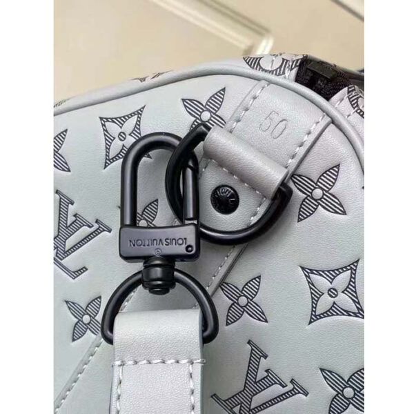 Louis Vuitton Unisex LV Keepall Bandoulière 50 Travel Bag Anthracite Gray Monogram Shadow Calf Leather - Image 7