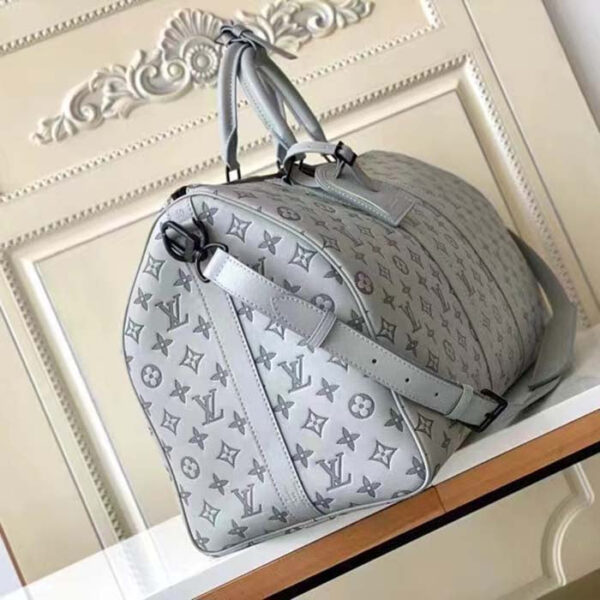 Louis Vuitton Unisex LV Keepall Bandoulière 50 Travel Bag Anthracite Gray Monogram Shadow Calf Leather - Image 4