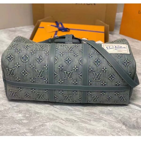 Louis Vuitton Unisex LV Keepall Bandoulière 50 Travel Bag Monogram Washed Denim Coated Canvas - Image 5