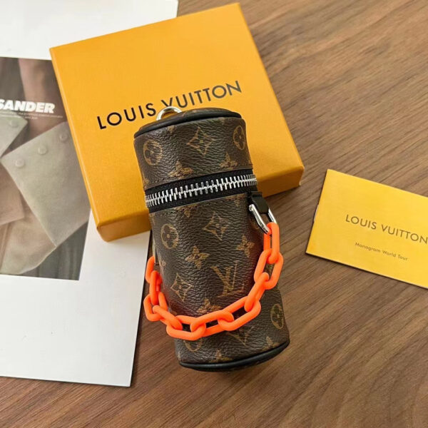 Louis Vuitton Unisex LV Monogram Barrel Pouch Bag Charm Brown Canvas Leather - Image 2