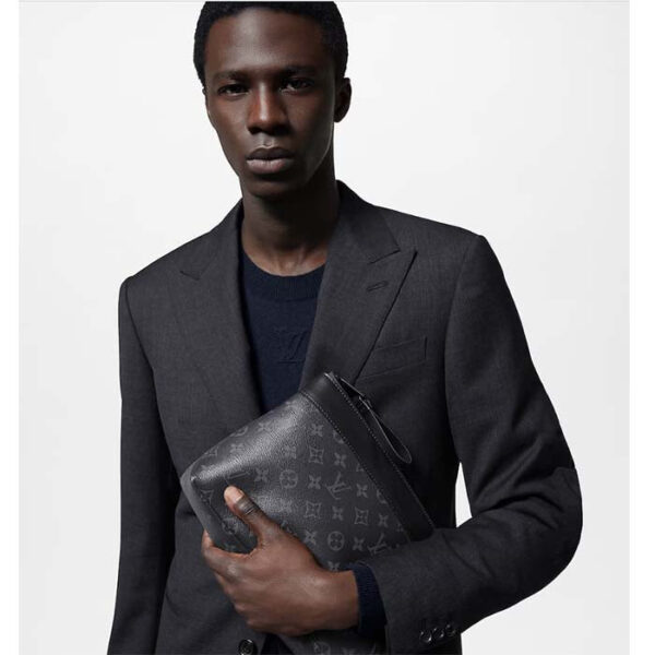 Louis Vuitton Unisex LV Pochette Voyage Souple Monogram Eclipse Coated Canvas Cowhide-Leather - Image 12