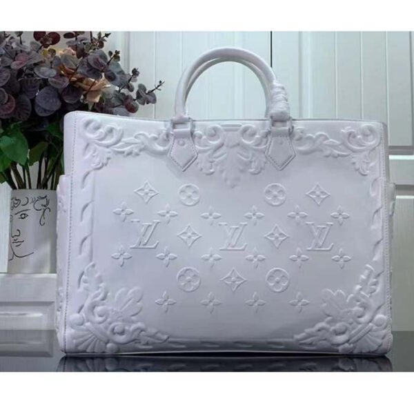 Louis Vuitton Unisex LV Sac Plat Optic White Calf Leather Double Handle - Image 3
