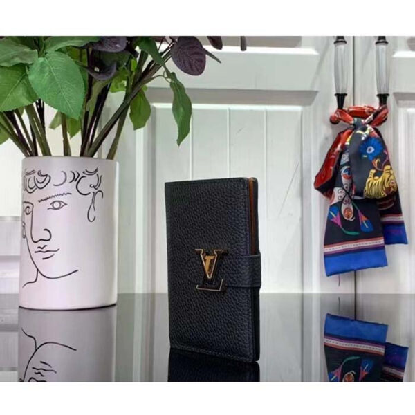 Louis Vuitton Unisex LV Vertical Compact Wallet Black Arizona Beige Taurillon Leather - Image 3