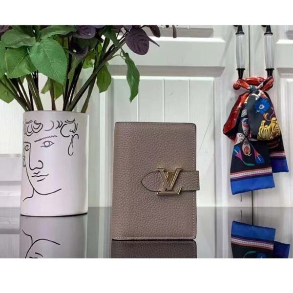 Louis Vuitton Unisex LV Vertical Compact Wallet Galet Gray Aquamarine Blue Taurillon Leather - Image 2