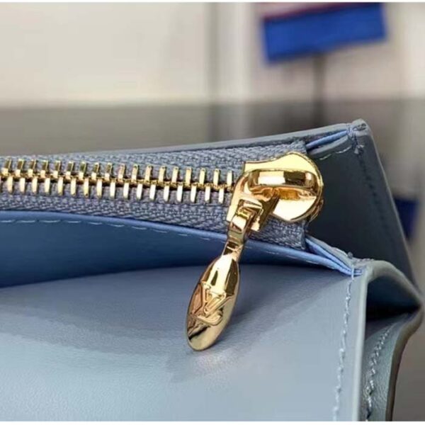 Louis Vuitton Unisex LV Vertical Compact Wallet Galet Gray Aquamarine Blue Taurillon Leather - Image 9