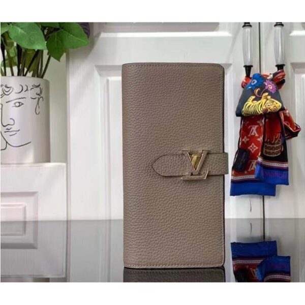 Louis Vuitton Unisex LV Vertical Wallet Beige Blue Taurillon Calf-Leather Sliding Capucines Closure - Image 2