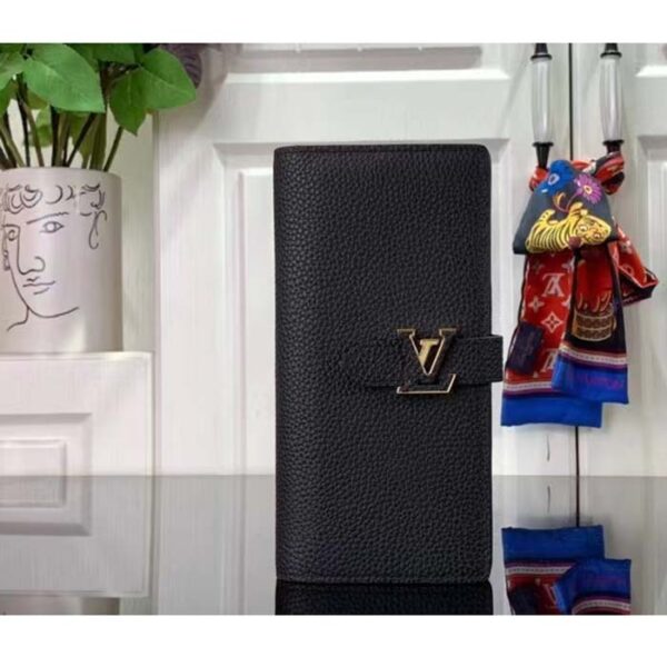 Louis Vuitton Unisex LV Vertical Wallet Black Arizona Taurillon Calf-Leather Sliding Capucines Closure - Image 2