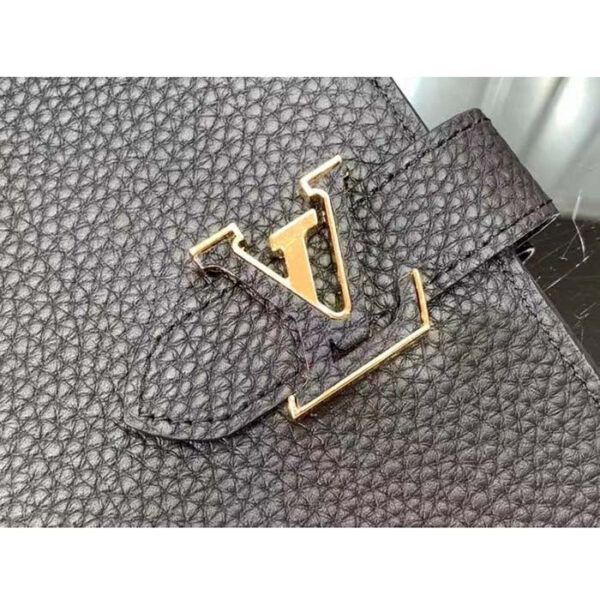 Louis Vuitton Unisex LV Vertical Wallet Black Arizona Taurillon Calf-Leather Sliding Capucines Closure - Image 7