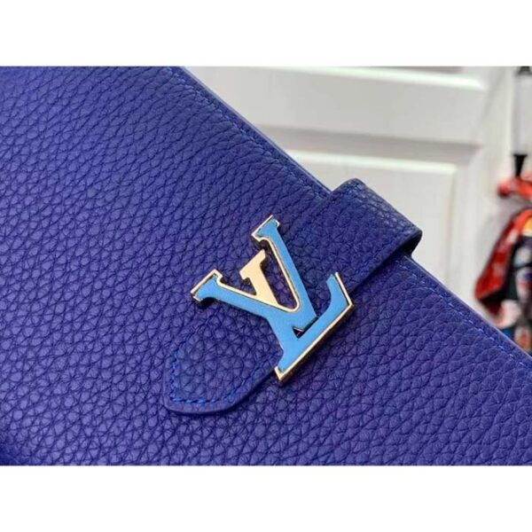 Louis Vuitton Unisex LV Vertical Wallet Blue Taurillon Calf-Leather Sliding Capucines Closure - Image 7