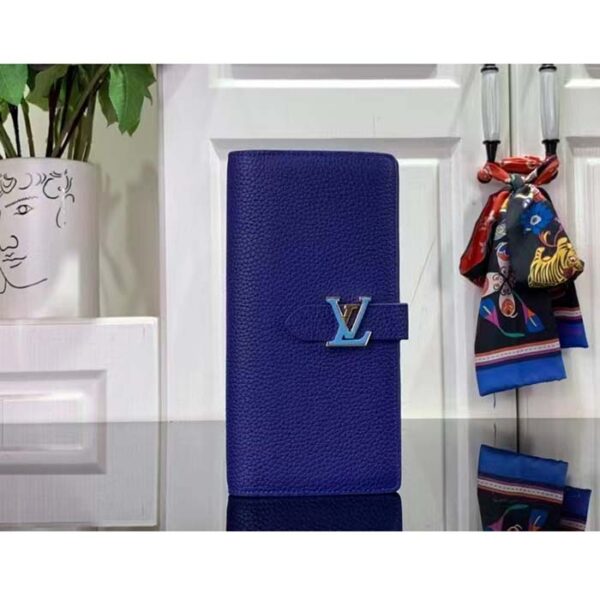 Louis Vuitton Unisex LV Vertical Wallet Blue Taurillon Calf-Leather Sliding Capucines Closure - Image 2