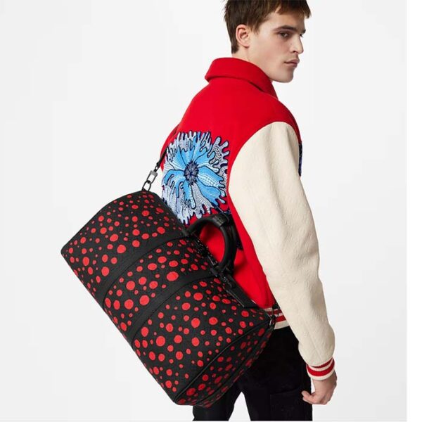 Louis Vuitton Unisex LV x YK Bandoulière Keepall 50 Black Red Taurillon Monogram Cowhide Infinity Dots - Image 13