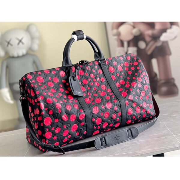 Louis Vuitton Unisex LV x YK Bandoulière Keepall 50 Black Red Taurillon Monogram Cowhide Infinity Dots - Image 2