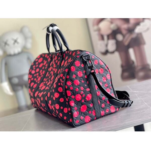Louis Vuitton Unisex LV x YK Bandoulière Keepall 50 Black Red Taurillon Monogram Cowhide Infinity Dots - Image 4