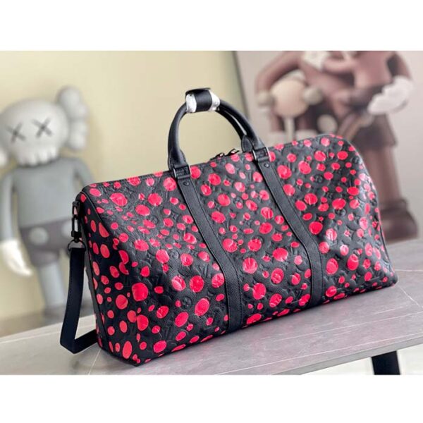 Louis Vuitton Unisex LV x YK Bandoulière Keepall 50 Black Red Taurillon Monogram Cowhide Infinity Dots - Image 3