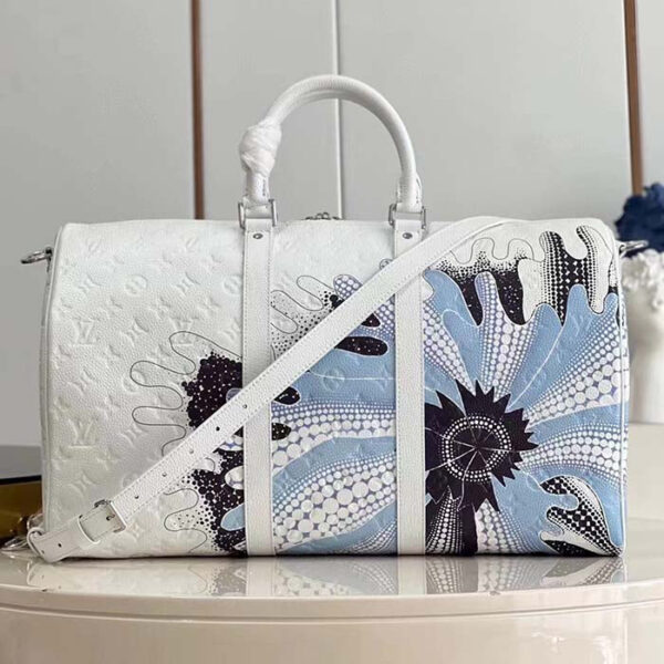 Louis Vuitton Unisex LV x YK Bandoulière Keepall 50 White Taurillon Monogram Cowhide Psychedelic Flower - Image 3