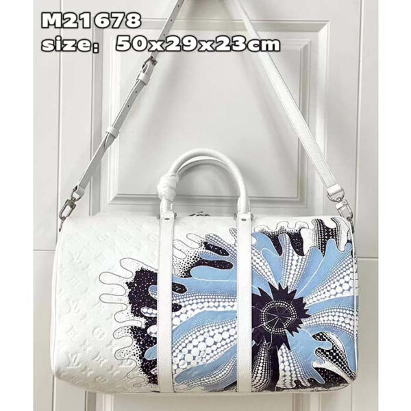 Louis Vuitton Unisex LV x YK Bandoulière Keepall 50 White Taurillon Monogram Cowhide Psychedelic Flower - Image 2