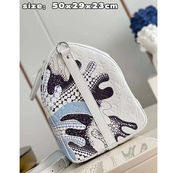 Louis Vuitton Unisex LV x YK Bandoulière Keepall 50 White Taurillon Monogram Cowhide Psychedelic Flower - Image 4