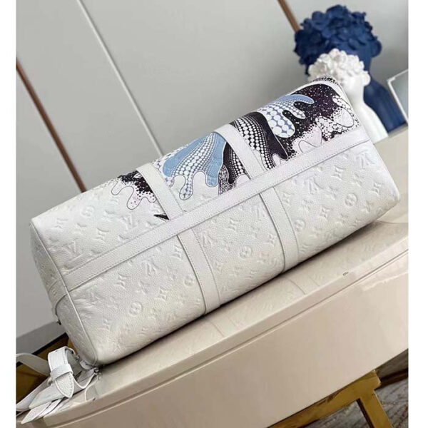 Louis Vuitton Unisex LV x YK Bandoulière Keepall 50 White Taurillon Monogram Cowhide Psychedelic Flower - Image 5