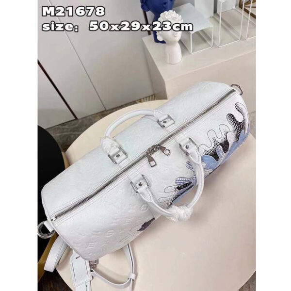 Louis Vuitton Unisex LV x YK Bandoulière Keepall 50 White Taurillon Monogram Cowhide Psychedelic Flower - Image 7