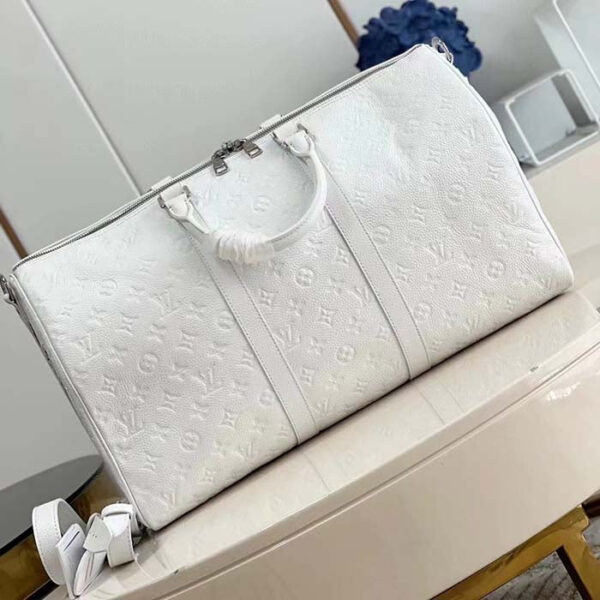 Louis Vuitton Unisex LV x YK Bandoulière Keepall 50 White Taurillon Monogram Cowhide Psychedelic Flower - Image 6