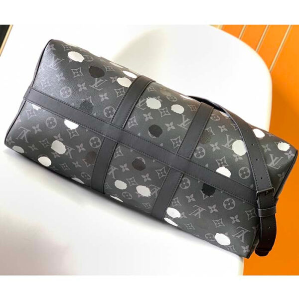 Louis Vuitton Unisex LV x YK Bandoulière Keepall 55 Monogram Eclipse Coated Canvas 3D Painted Dots Print - Image 5