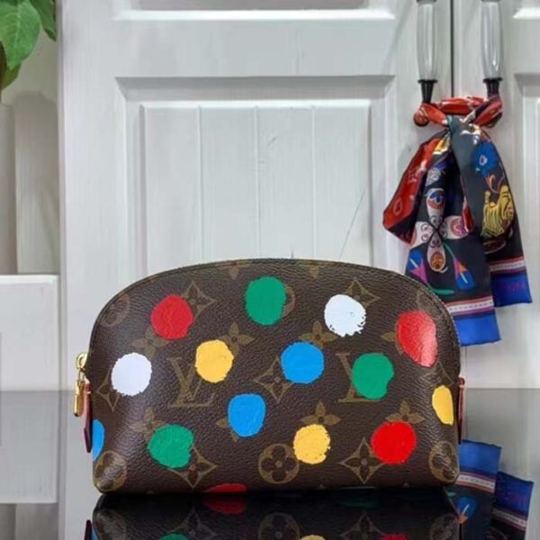 Louis Vuitton Unisex LV x YK Cosmetic Pouch Monogram Coated Canvas 3D Painted Dots Print - Image 3