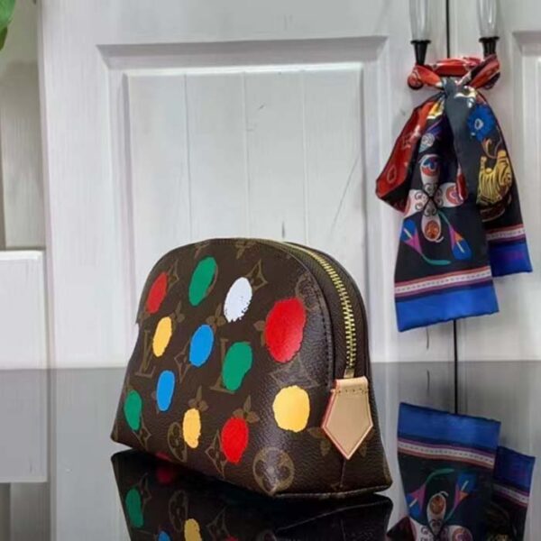 Louis Vuitton Unisex LV x YK Cosmetic Pouch Monogram Coated Canvas 3D Painted Dots Print - Image 4
