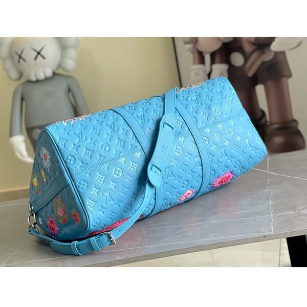 Louis Vuitton Unisex LV x YK Keepall 50 Blue Taurillon Monogram Embossed Cowhide Leather - Image 5
