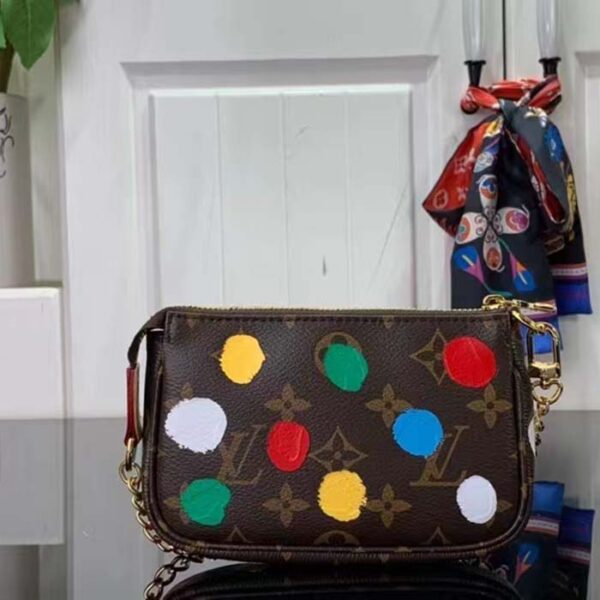 Louis Vuitton Unisex LV x YK Mini Pochette Accessoires Monogram Coated Canvas 3D Painted Dots Print - Image 3