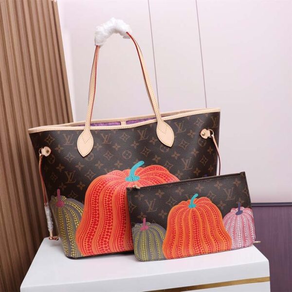 Louis Vuitton Unisex LV x YK Neverfull MM Monogram Coated Canvas Pumpkin Print - Image 2