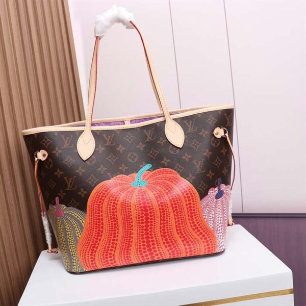 Louis Vuitton Unisex LV x YK Neverfull MM Monogram Coated Canvas Pumpkin Print - Image 3