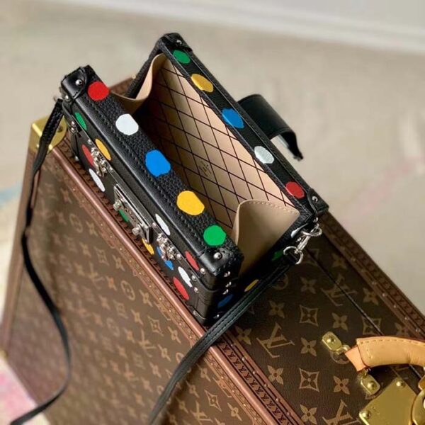 Louis Vuitton Unisex LV x YK Petite Malle Black Taurillon Bull Calf Leather 3D Painted Dots - Image 7