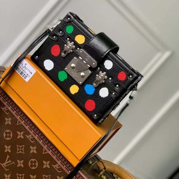 Louis Vuitton Unisex LV x YK Petite Malle Black Taurillon Bull Calf Leather 3D Painted Dots - Image 2